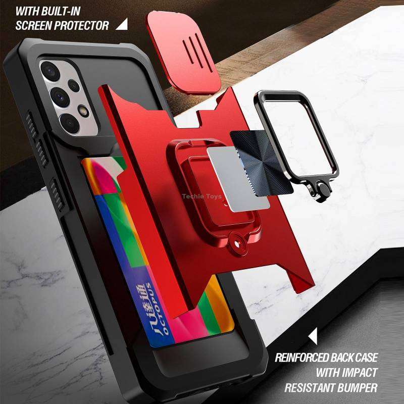 For Samsung Galaxy A32 4G Sliding Camera Cover Design PC + TPU Shockproof Case with Ring Holder & Ca