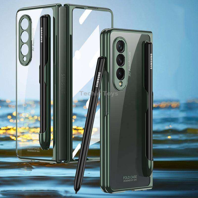 For Samsung Galaxy Z Fold3 5G GKK Integrated Electroplating + Glass Phone Case with Pen Slot(Dark Gr