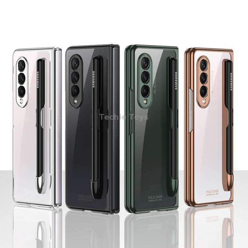 For Samsung Galaxy Z Fold3 5G GKK Integrated Electroplating + Glass Phone Case with Pen Slot(Dark Gr