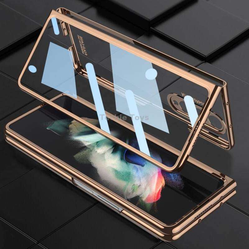 For Samsung Galaxy Z Fold3 5G GKK Integrated Electroplating + Glass Phone Case with Pen Slot(Dark Gr