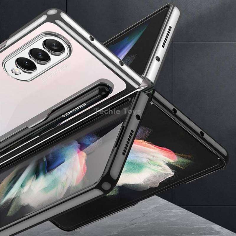 For Samsung Galaxy Z Fold3 5G GKK Integrated Electroplating + Glass Phone Case with Pen Slot(Dark Gr