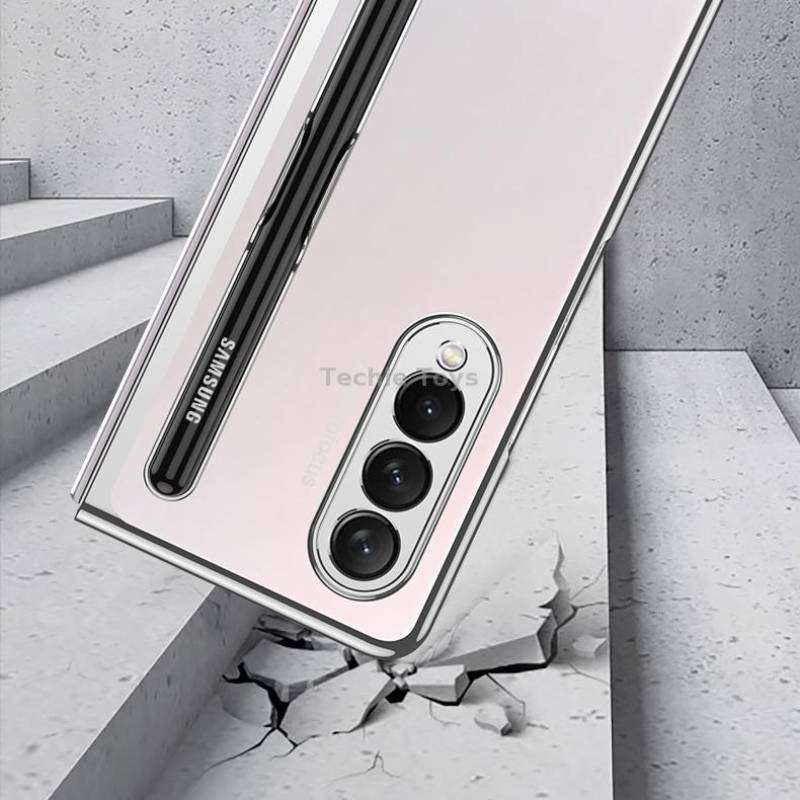 For Samsung Galaxy Z Fold3 5G GKK Integrated Electroplating + Glass Phone Case with Pen Slot(Dark Gr