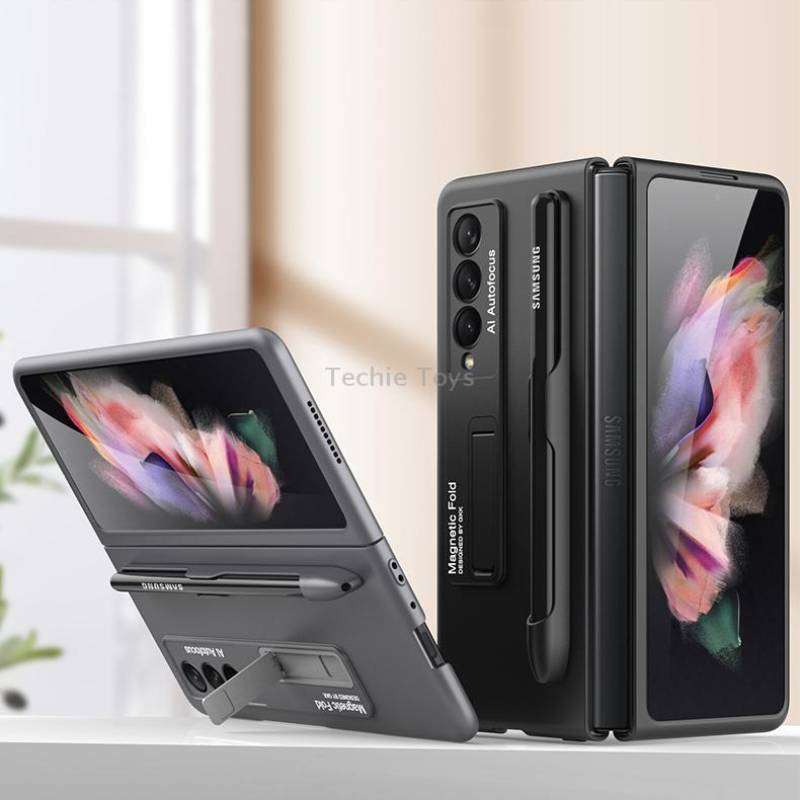 For Samsung Galaxy Z Fold3 5G GKK Ultra-thin PC Phone Flip Case with Holder & Pen Slot(Grey)