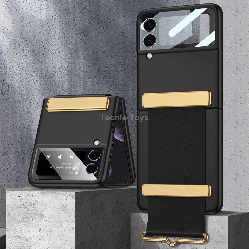 For Samsung Galaxy Z Flip3 5G GKK Ultra-thin Full Coverage Phone Case with Wristband(Black)