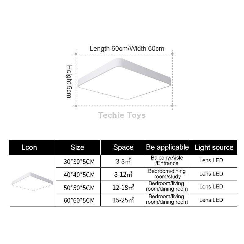 Macaron LED Square Ceiling Lamp, White Light, Size:30cm(Black)