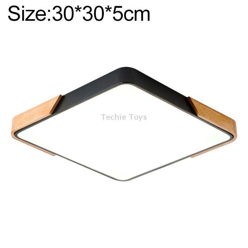 Wood Macaron LED Square Ceiling Lamp, 3-Colors Light, Size:30cm(Black)