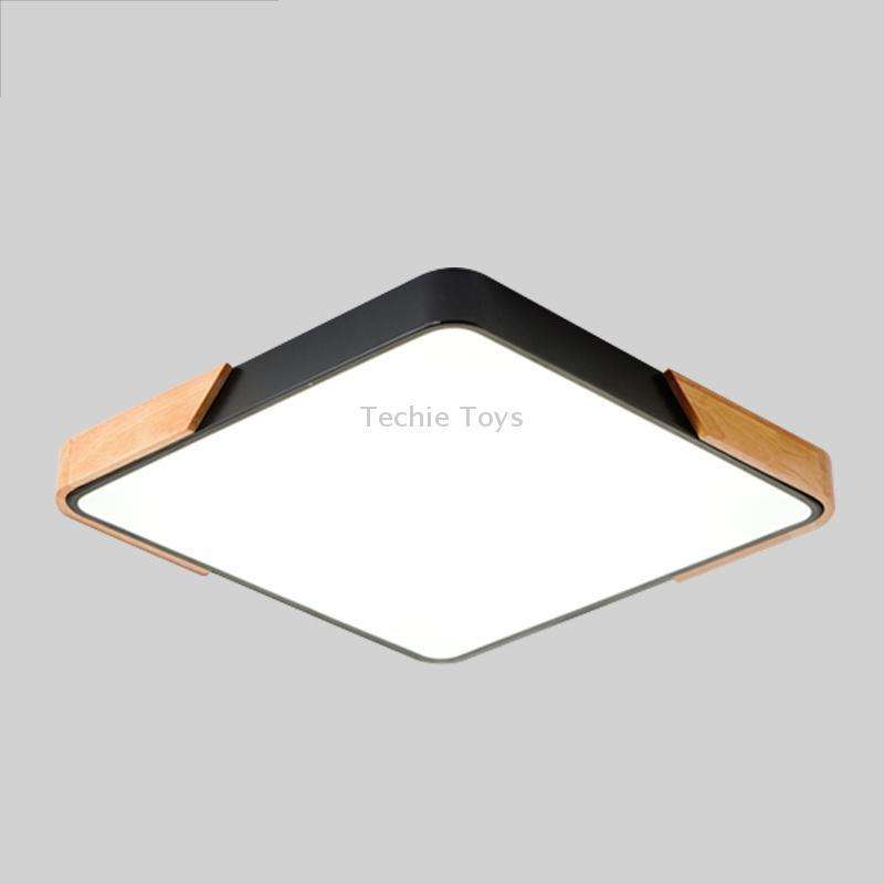 Wood Macaron LED Square Ceiling Lamp, 3-Colors Light, Size:30cm(Black)