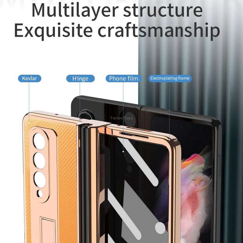 For Samsung Galaxy Z Fold3 5G Electroplated Hinge Pen Slot Kevlar Phone Case(White)