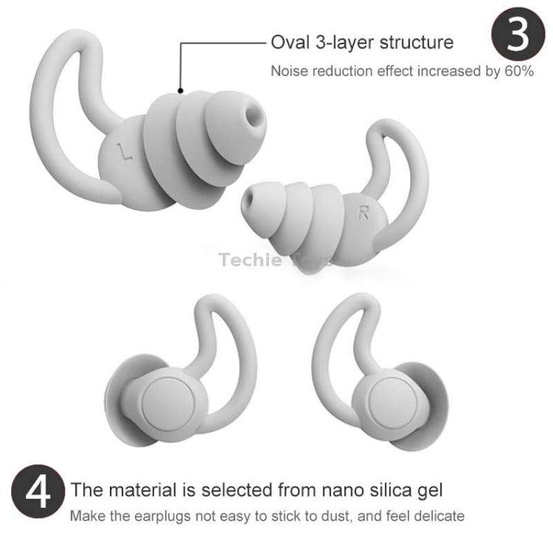 iMeBoBo A1 Shark Fin Version Nano Silicone Sleeping Noise Reduction Earplugs, Style:Two Layer(Grey)