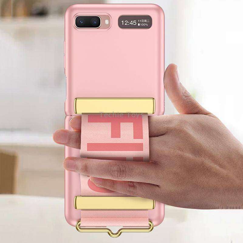 For Samsung Galaxy Z Flip GKK Ultra-thin Full Coverage Phone Flip Case with Wristband(Sweet Pink)