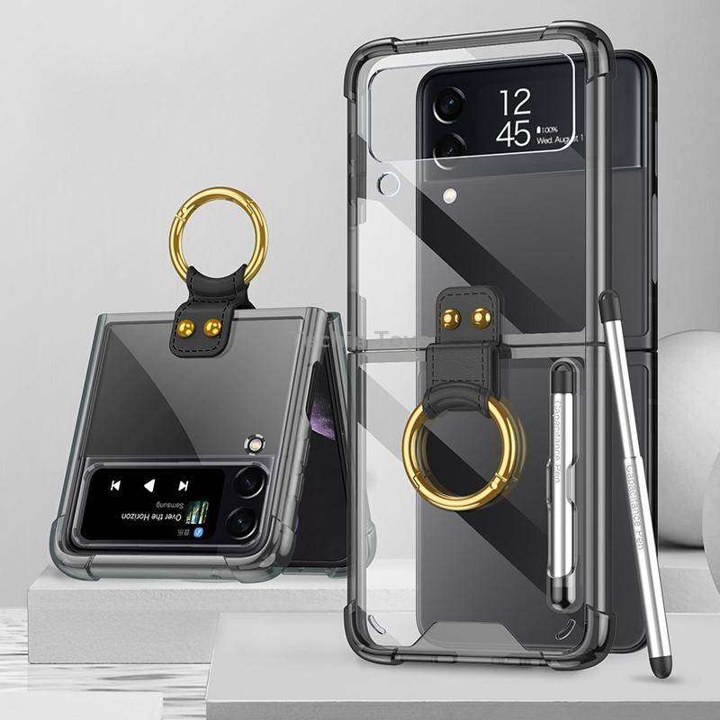 For Samsung Galaxy Z Flip3 5G GKK Shockproof Airbag Phone Case with Ring Holder & Stylus Pen(Transpa