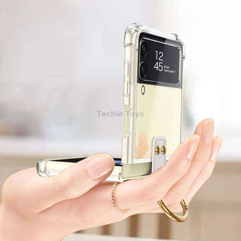 For Samsung Galaxy Z Flip3 5G GKK Shockproof Airbag Phone Case with Ring Holder & Stylus Pen(Transpa