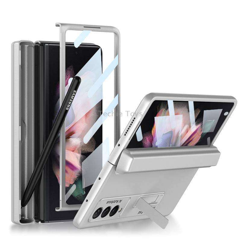 For Samsung Galaxy Z Fold3 5G GKK Integrated Magnetic Full Coverage Phone Flip Case with Pen Box(Sil