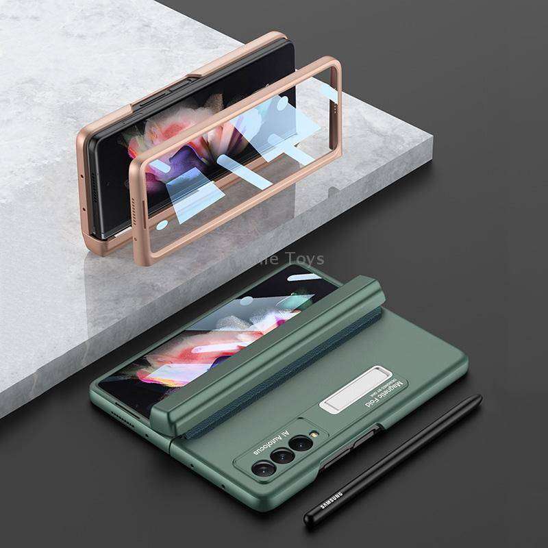 For Samsung Galaxy Z Fold3 5G GKK Integrated Magnetic Full Coverage Phone Flip Case with Pen Box(Sil