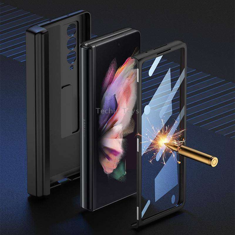 For Samsung Galaxy Z Fold3 5G GKK Integrated Magnetic Full Coverage Phone Flip Case with Pen Box(Sil