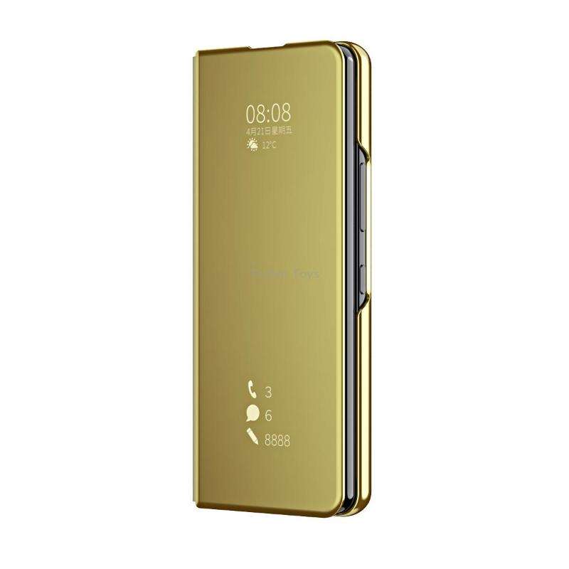 For Samsung Galaxy Z Fold3 Accurate Hole Horizontal Flip Mirror Shockproof Phone Case(Gold)