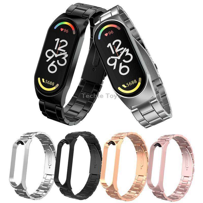 For Xiaomi Mi Band 7 Three-bead Stainless Steel Watch Band(Gold)