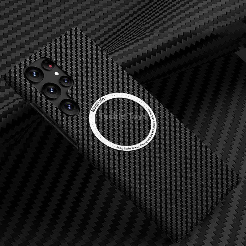 For Samsung Galaxy S22 Ultra 5G Carbon Fiber Texture MagSafe Magnetic Phone Case(Black)