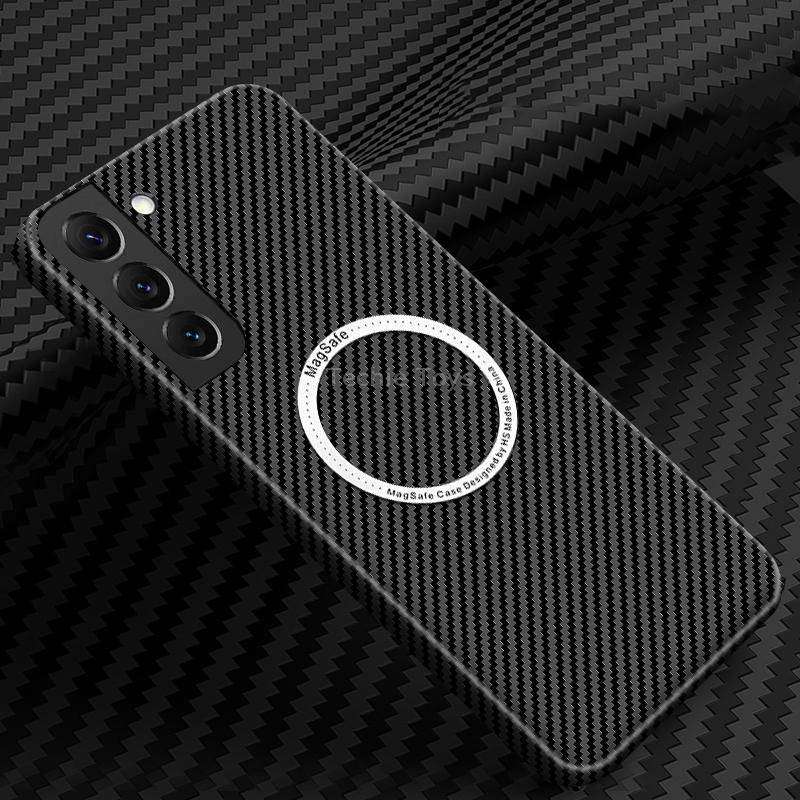 For Samsung Galaxy S21 Plus 5G Carbon Fiber Texture MagSafe Magnetic Phone Case(Black)