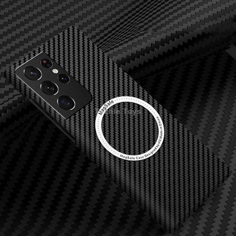 For Samsung Galaxy S21 Ultra 5G Carbon Fiber Texture MagSafe Magnetic Phone Case(Black)