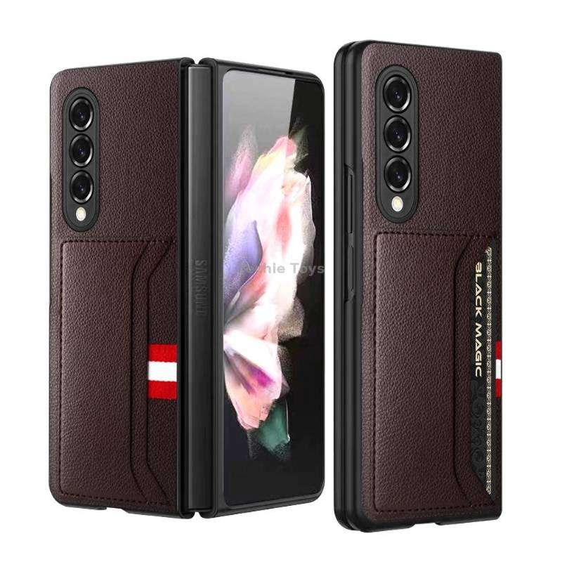 For Samsung Galaxy Z Fold4 Litchi Texture Soft Micorofiber Folding Phone Case(Brown)