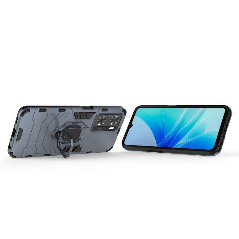 For OPPO A57 4G Foreign Version Shockproof PC + TPU Holder Phone Case(Navy Blue)
