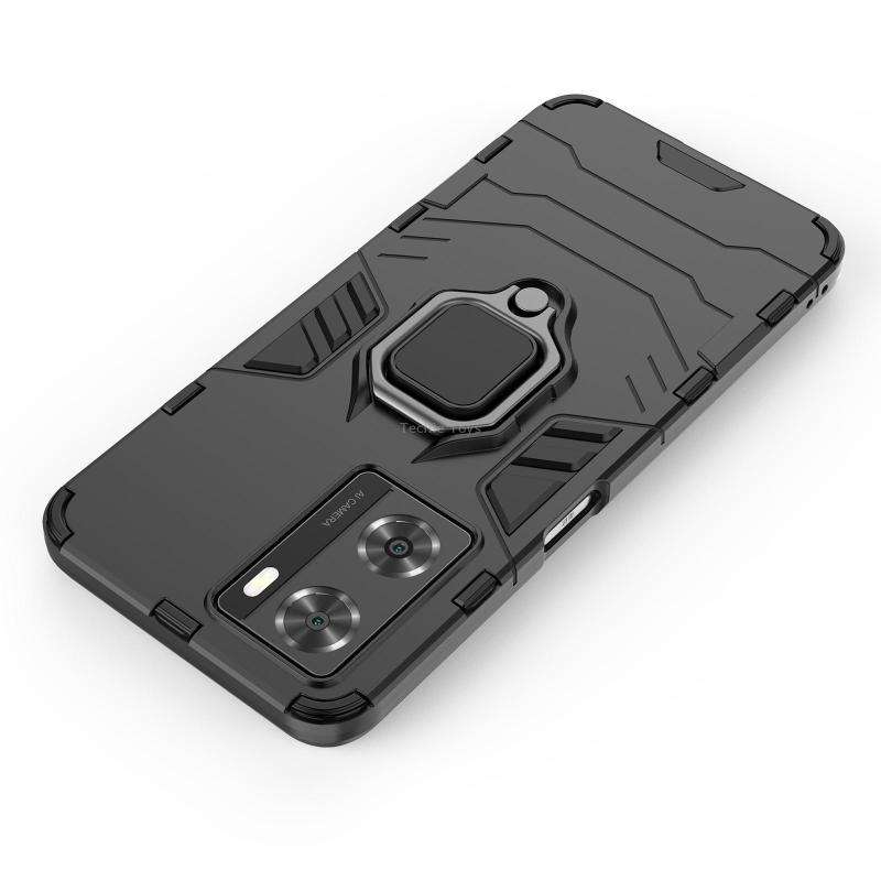 For OPPO A57 4G Foreign Version Shockproof PC + TPU Holder Phone Case(Navy Blue)
