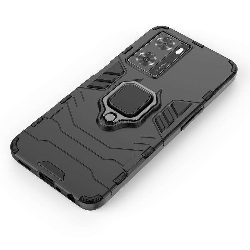 For OPPO A57 4G Foreign Version Shockproof PC + TPU Holder Phone Case(Navy Blue)