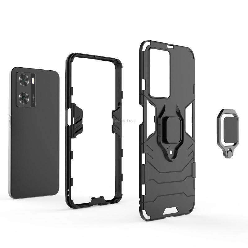 For OPPO A57 4G Foreign Version Shockproof PC + TPU Holder Phone Case(Navy Blue)