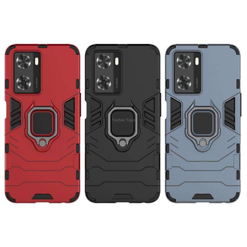 For OPPO A57 4G Foreign Version Shockproof PC + TPU Holder Phone Case(Navy Blue)