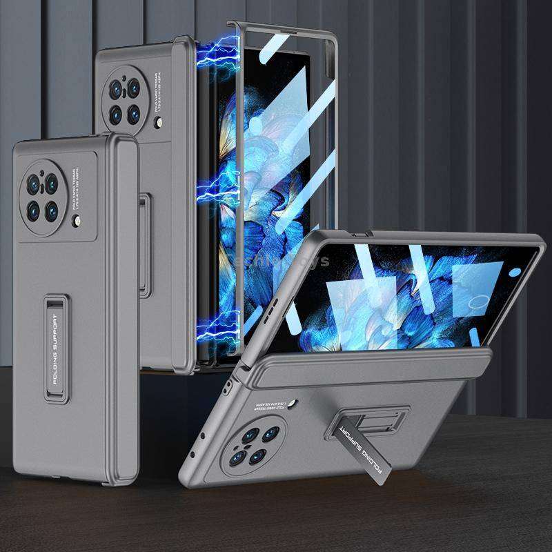 For vivo X Fold GKK Magnetic Hinge Flip Phone Case with Holder(Grey)
