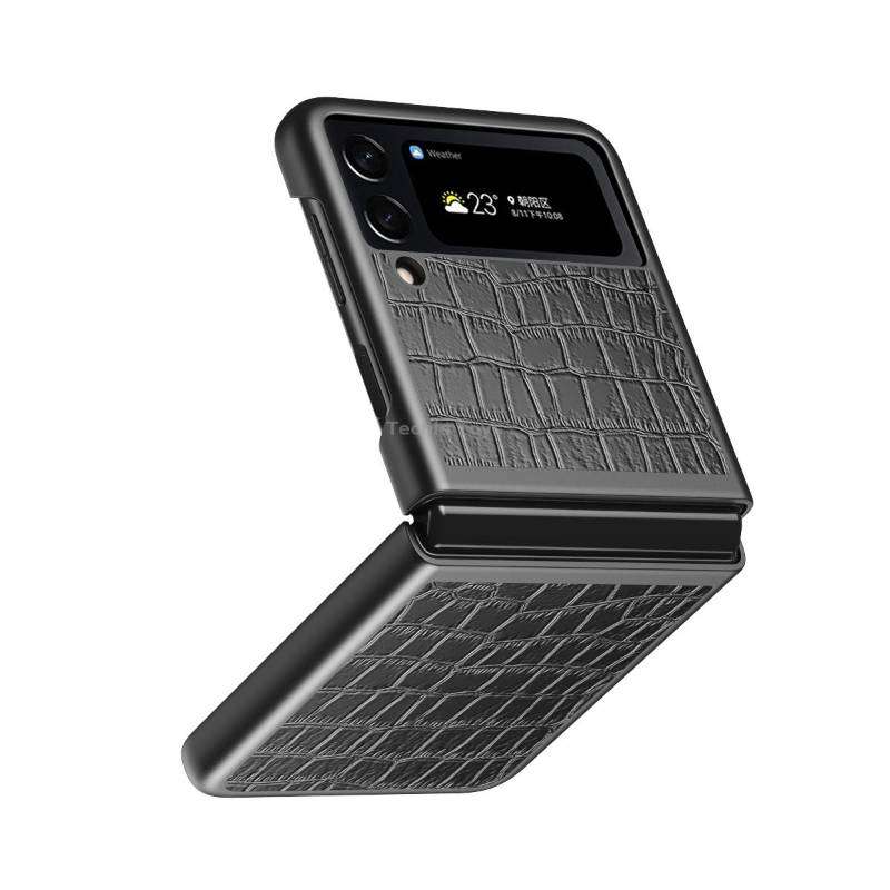 For Samsung Galaxy Z Flip4 Crocodile Texture Leather Folding Protective Phone Case(Black)