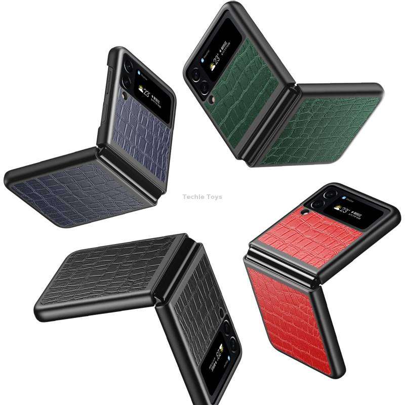 For Samsung Galaxy Z Flip4 Crocodile Texture Leather Folding Protective Phone Case(Black)