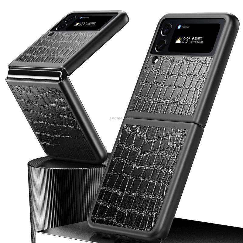 For Samsung Galaxy Z Flip4 Crocodile Texture Leather Folding Protective Phone Case(Black)