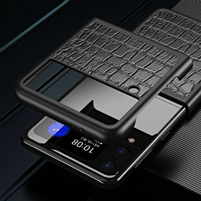 For Samsung Galaxy Z Flip4 Crocodile Texture Leather Folding Protective Phone Case(Black)