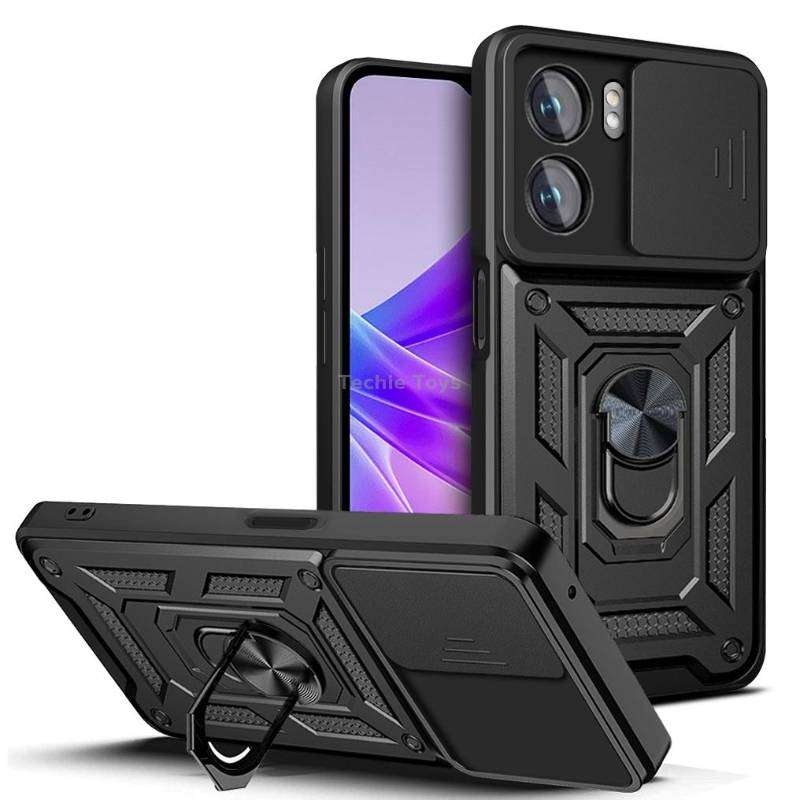 For OPPO A77/A57 Sliding Camera Design TPU + PC Phone Case(Black)