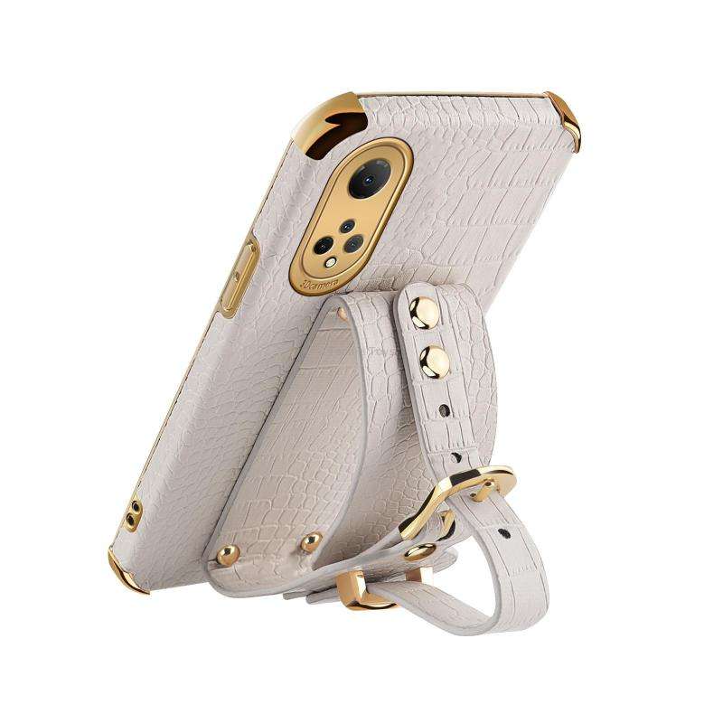 For Honor X7 Electroplated TPU Crocodile Pattern Leather Case with Wrist Strap(Red)