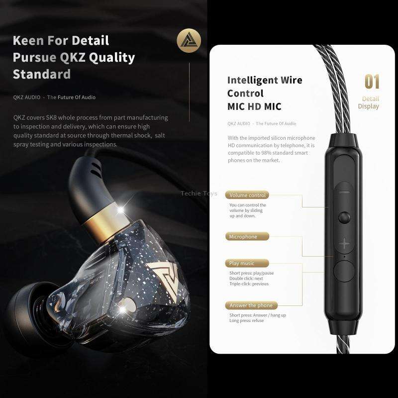 QKZ SK8 3.5mm Sports In-ear Dynamic HIFI Monitor Earphone with Mic(Colorful)