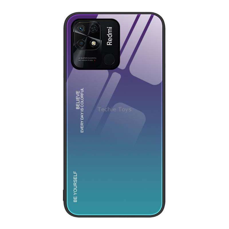 For Xiaomi Redmi 10C Gradient Color Glass Case(Aurora Blue)