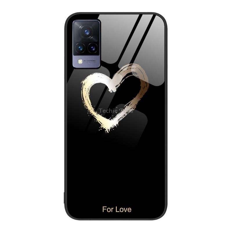 For vivo V21 Colorful Painted Glass Phone Case(Black Love)