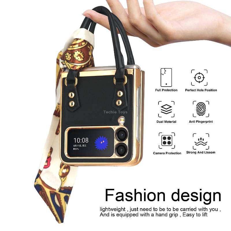 For Samsung Galaxy Z Flip3 5G GKK Handbag Design Leather + PC Phone Case(Black)