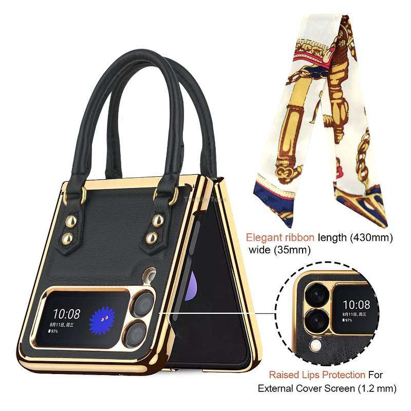 For Samsung Galaxy Z Flip3 5G GKK Handbag Design Leather + PC Phone Case(Black)