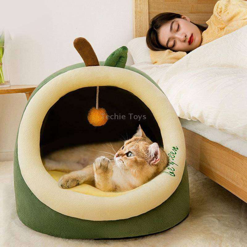 Semi-enclosed Pet Cat and Dog Bed Dog Kennel Pad Pet Supplies, Size:S(Coffee Bear)