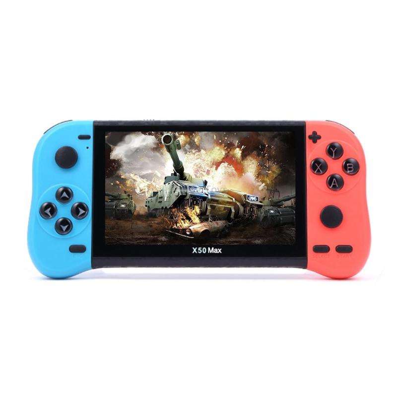 X50 Max 5.1 inch Screen Handheld Game Console for Double Player with 6000+ Games(Red+Blue)