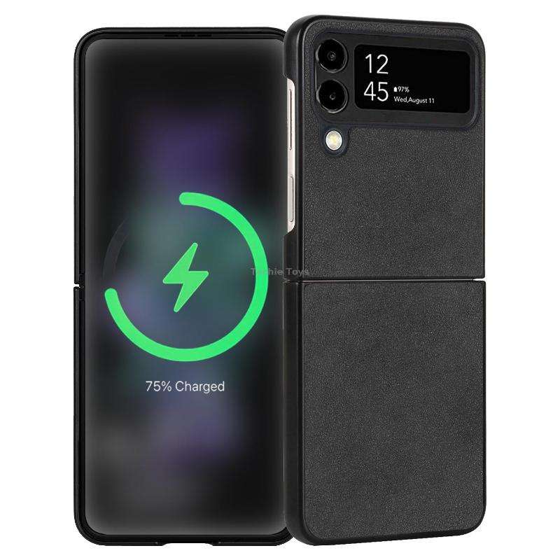 For Samsung Galaxy Z Flip4 Lambskin Texture Leather Folded Phone Case(Black)