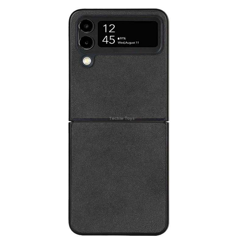For Samsung Galaxy Z Flip4 Lambskin Texture Leather Folded Phone Case(Black)