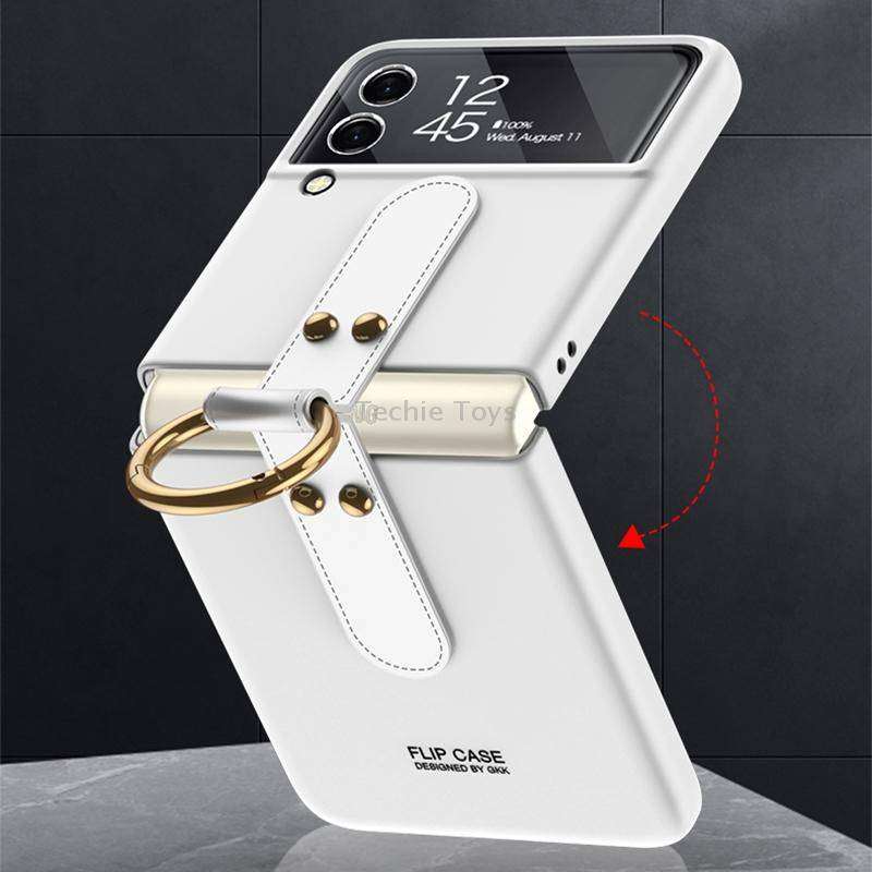 For Samsung Galaxy Z Flip4 GKK Ultra-thin PC Full Coverage Phone Flip Case with Ring Holder(Black)