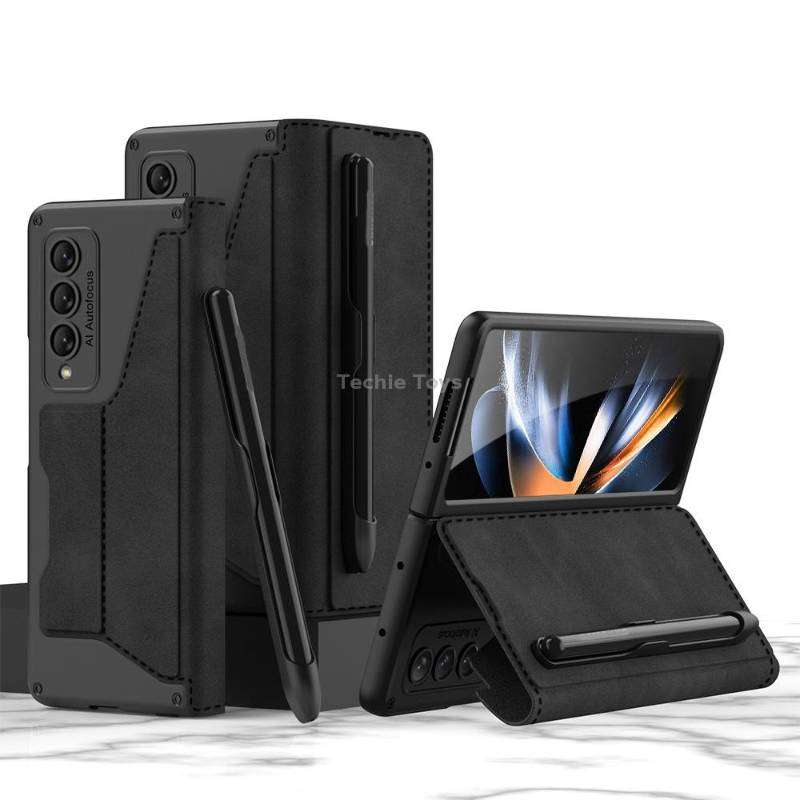 For Samsung Galaxy Z Fold4 GKK Armor Flip Leather Phone Case with Pen Slots(Black)