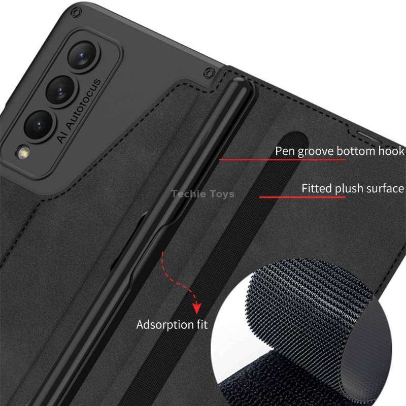 For Samsung Galaxy Z Fold4 GKK Armor Flip Leather Phone Case with Pen Slots(Black)