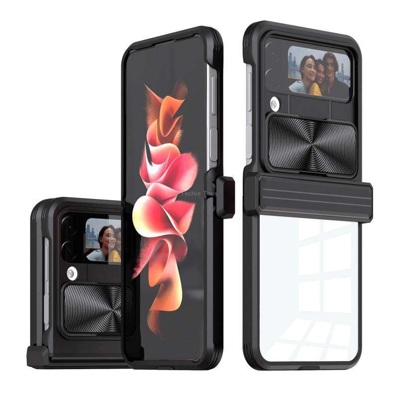 For Samsung Galaxy Z Flip4 360 Full Body Sliding Camshield Phone Case(Black)